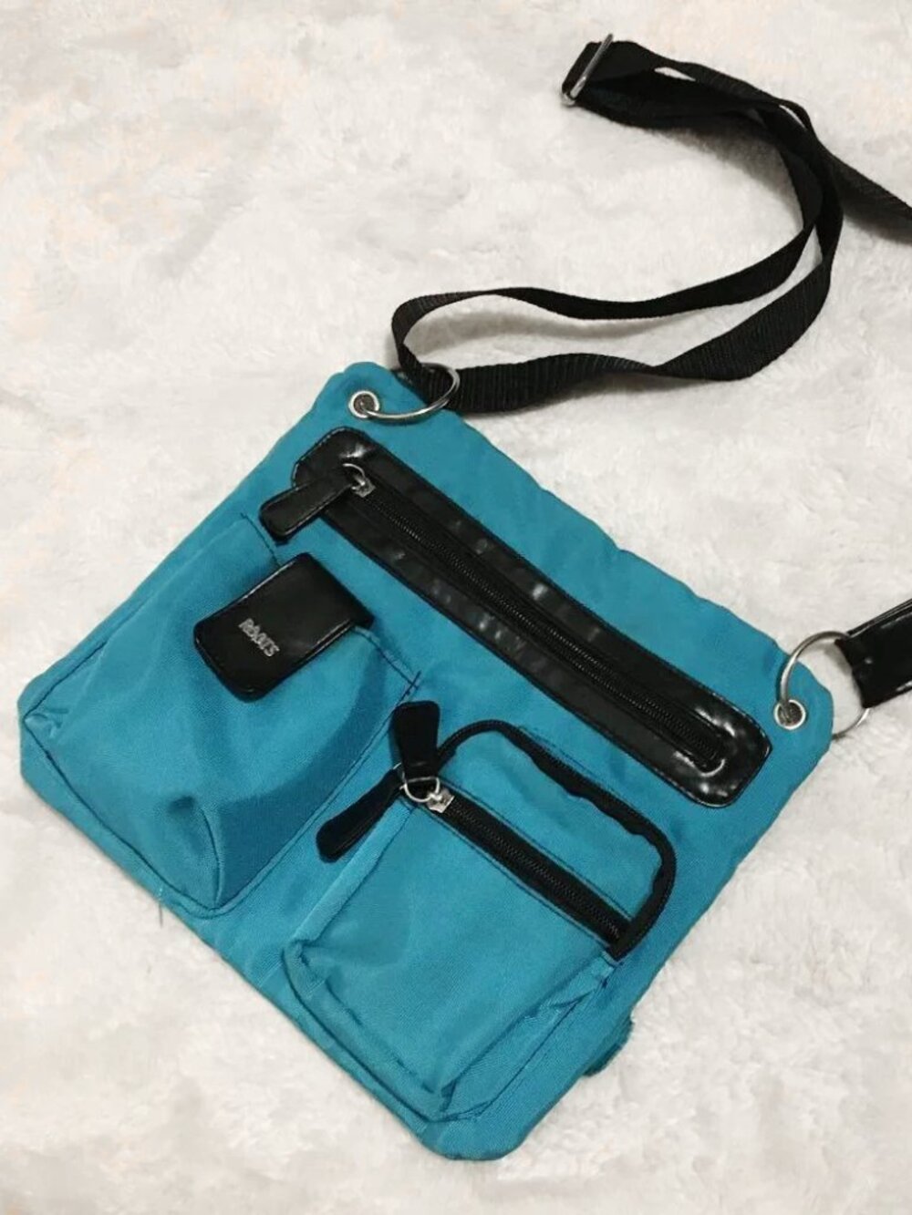 Retro Roots Ocean Blue Nylon Crossbody Bag Vintage Leather Trim